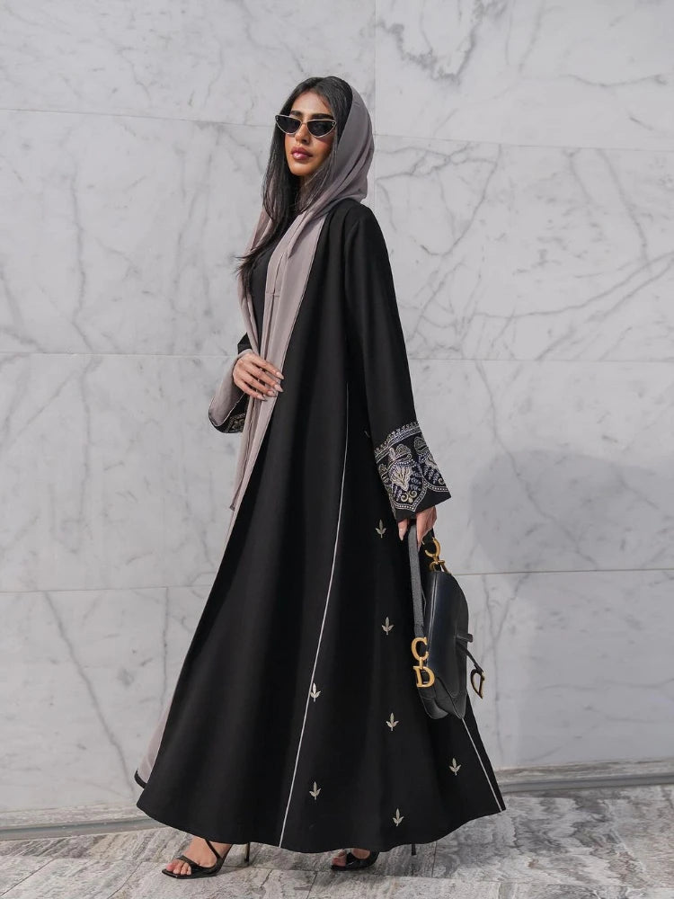 Eid Muslim Abaya for Women – Embroidery Cardigan Party Dress, Long Dubai Robe (Without Scarf)"