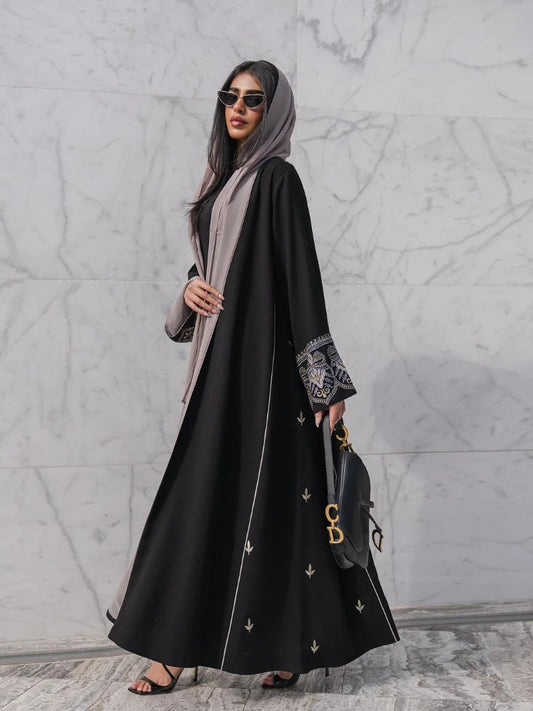 Eid Muslim Abaya for Women – Embroidery Cardigan Party Dress, Long Dubai Robe (Without Scarf)"