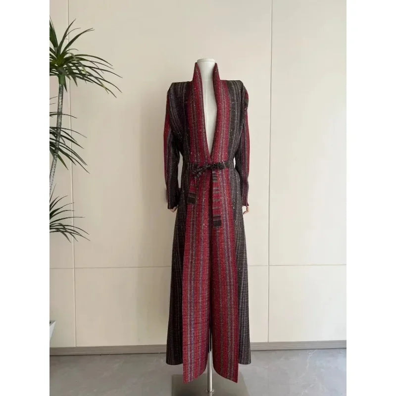 2025 Luxury Dubai Abaya: KAF Pleated Women’s Trench Coat, Vintage Printed Cardigan Design, Plus Size Long Dress for Elegant Females