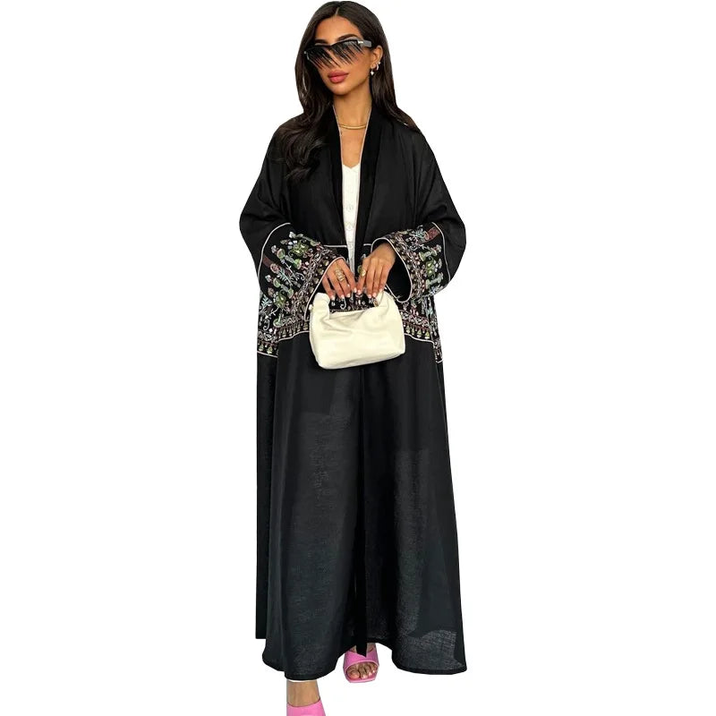 Elegant Muslim Embroidery Cardigan for Women – Eid Arab Hijab Abaya Dress, Dubai Saudi Modest Clothin