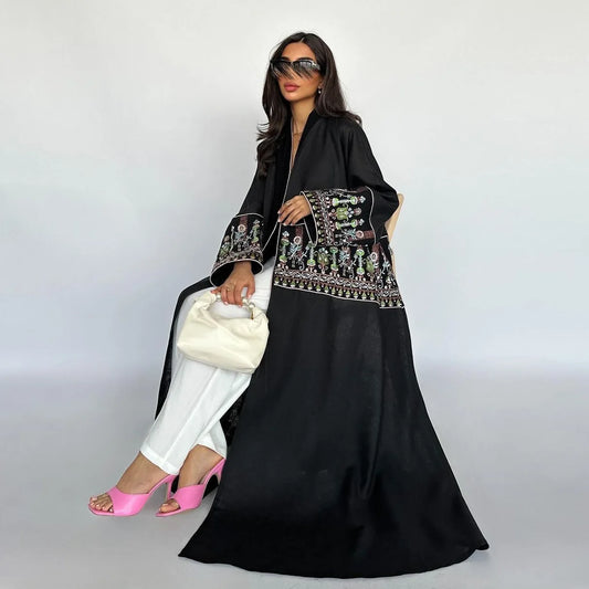 Elegant Muslim Embroidery Cardigan for Women – Eid Arab Hijab Abaya Dress, Dubai Saudi Modest Clothin