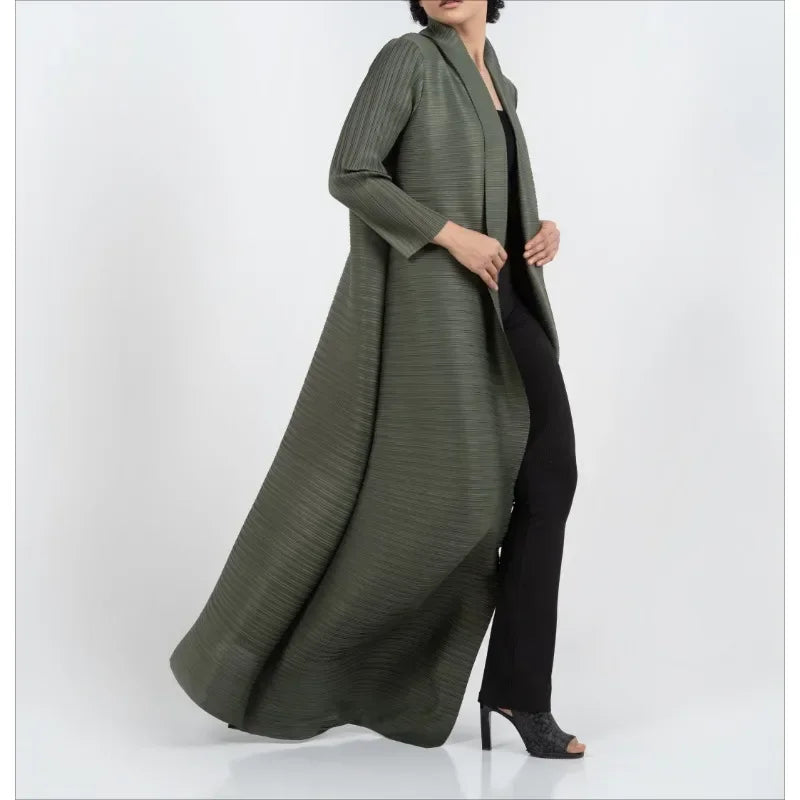 2025 Luxury Dubai Abaya: KAF Pleated Women’s Trench Coat, Vintage Printed Cardigan Design, Plus Size Long Dress for Elegant Females