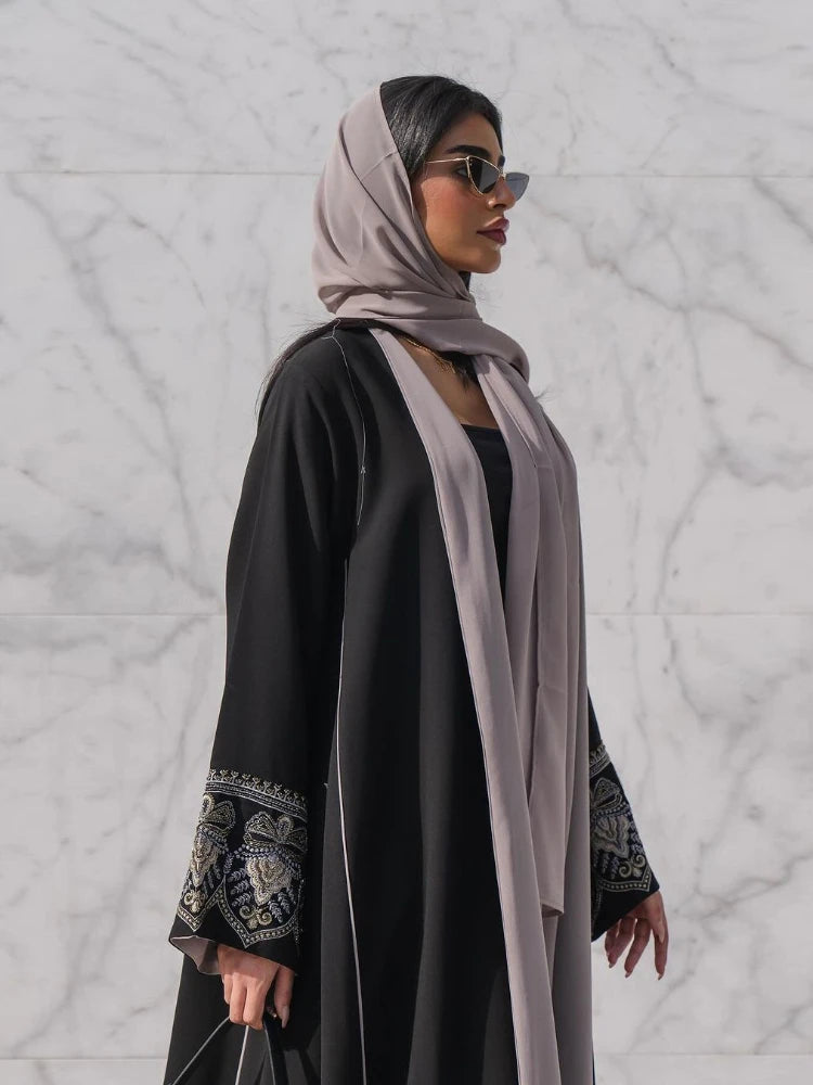 Eid Muslim Abaya for Women – Embroidery Cardigan Party Dress, Long Dubai Robe (Without Scarf)"