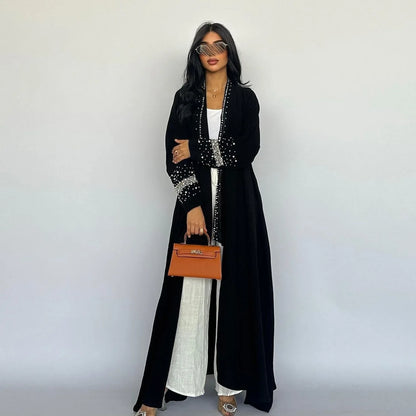 Luxury Black Abaya with Belt - Elegant Open Cardigan for Women | Perfect for Evening, Prayer & Special Occasions