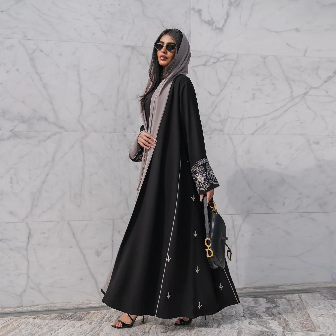 Eid Muslim Abaya for Women – Embroidery Cardigan Party Dress, Long Dubai Robe (Without Scarf)"