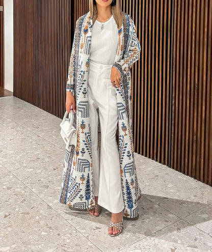 2025 Luxury Dubai Abaya: KAF Pleated Women’s Trench Coat, Vintage Printed Cardigan Design, Plus Size Long Dress for Elegant Females