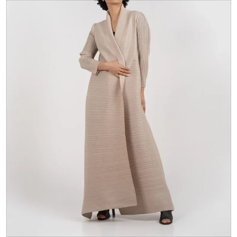 2025 Luxury Dubai Abaya: KAF Pleated Women’s Trench Coat, Vintage Printed Cardigan Design, Plus Size Long Dress for Elegant Females