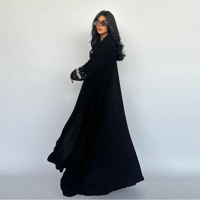 Luxury Black Abaya with Belt - Elegant Open Cardigan for Women | Perfect for Evening, Prayer & Special Occasions