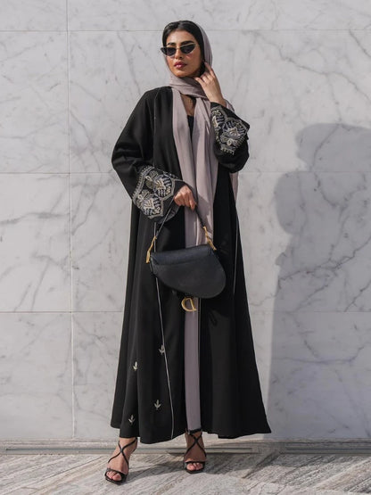 Eid Muslim Abaya for Women – Embroidery Cardigan Party Dress, Long Dubai Robe (Without Scarf)"