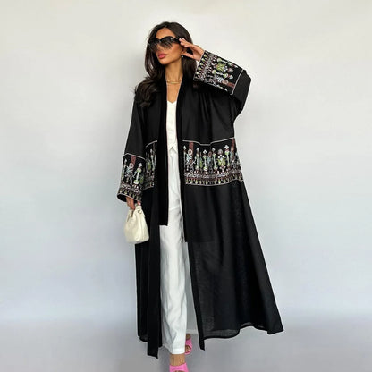 Elegant Muslim Embroidery Cardigan for Women – Eid Arab Hijab Abaya Dress, Dubai Saudi Modest Clothin