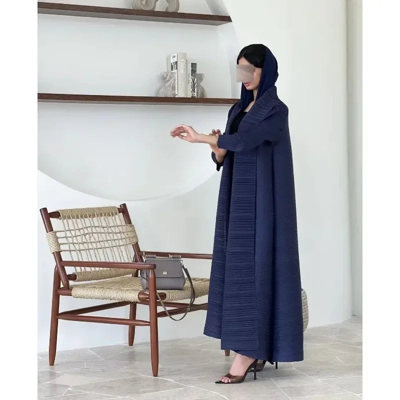 2025 Luxury Dubai Abaya: KAF Pleated Women’s Trench Coat, Vintage Printed Cardigan Design, Plus Size Long Dress for Elegant Females