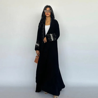 Luxury Black Abaya with Belt - Elegant Open Cardigan for Women | Perfect for Evening, Prayer & Special Occasions